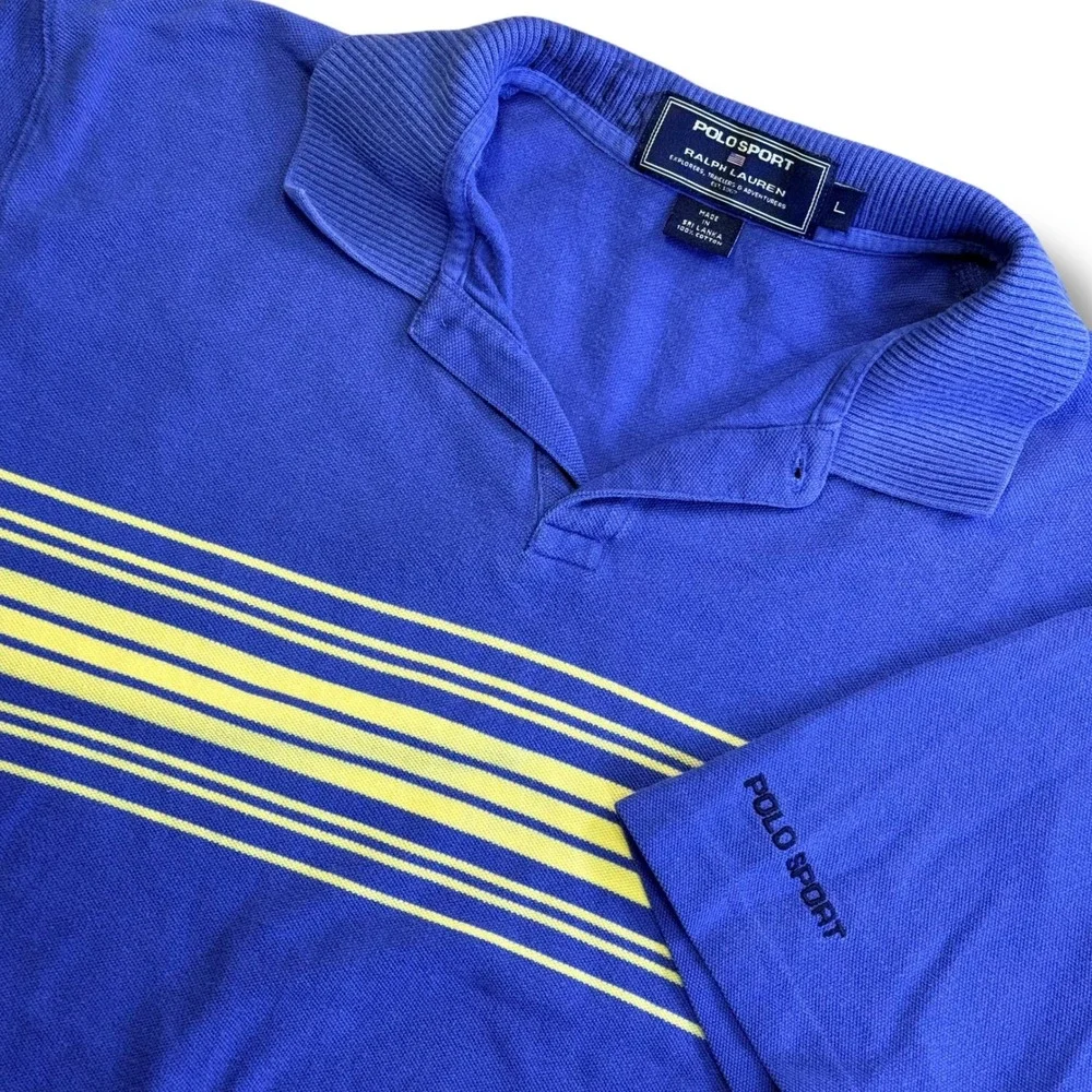 Vintage 90s Polo Sport Ralph Lauren Polo Shirt Men Large Blue Yellow Stripe Prep